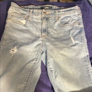 Blue Skinny Jeans with Light Wash Distressing